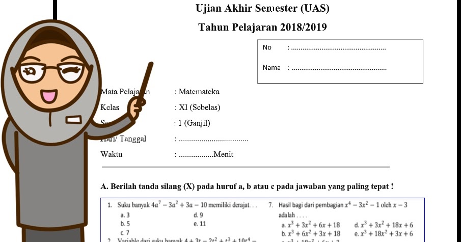 Soal Uas Matematika Peminatan Kelas Xi Semester 1