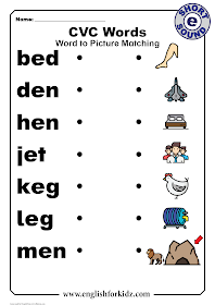 CVC words with pictures - short e sound - printable ESL worksheets