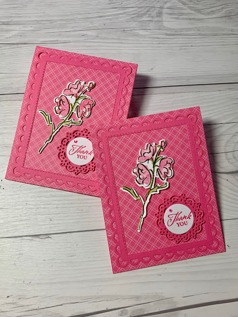 Thank You cards in Polished Pink Cardstock and Stampin' Up! Color & Contour Stamp Set