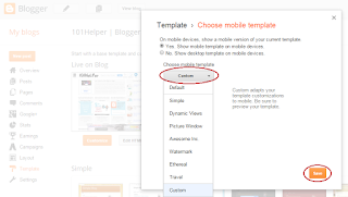 how to apply custom template in blogger mobile site