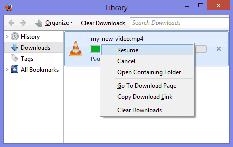 How to Resume Failed Download in Firefox