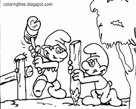 Clipart Smurfs village simple pictures for teenagers Hefty Smurf and Handy Smurf drawings to color