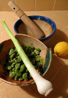 Cooked, Peeled Fava Beans, Green Garlic, Lemon, and Ground Cumin