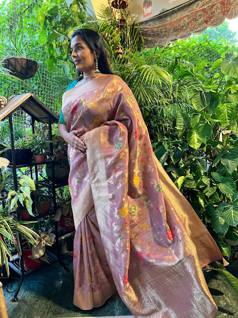 Lavender Ektara silk jangla jaal saree