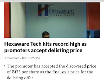 Hexaware Tech Hits record high as promoters accept delisting price