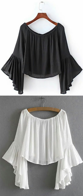 Large neck bell sleeve blouse