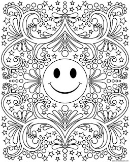 Free printable happy face smiley coloring page available in jpg and transparent png formats. #Groovy #Hippie 
