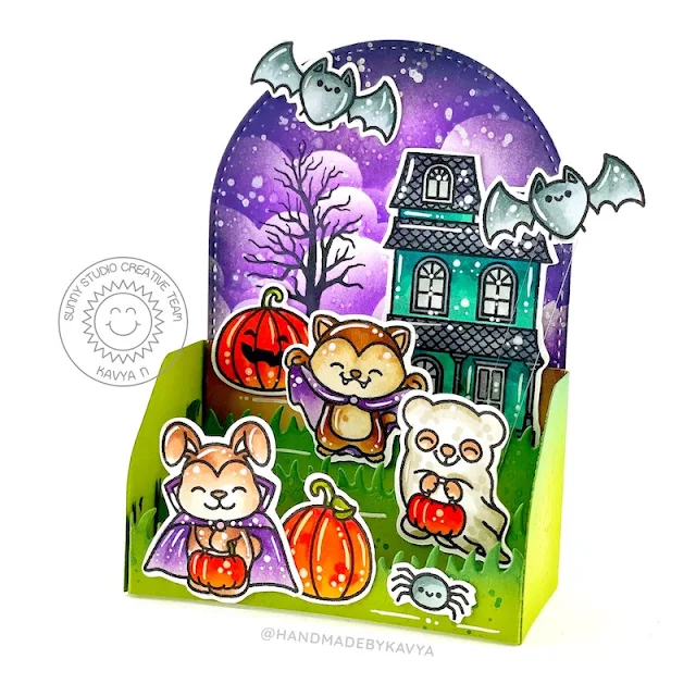 Sunny Studio Stamps: Too Cute to Spook Card by Kavya (featuring Slimline Dies, Stitched Arch Dies)