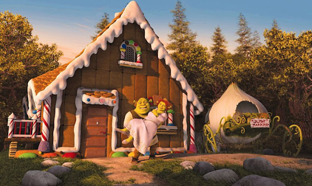 Shrek carries Fiona outside their cottage 2004 animatedfilmreviews.filminspector.com