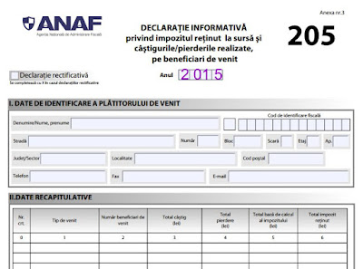 Instructiuni completare declaratia 205 pentru anul 2019