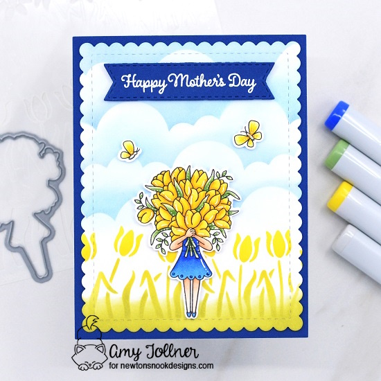 Loads of Blooms Stamp and Die Set, Newton's Birdbath Stamp and Die Set, Spring Garden Line Stencil, Clouds Stencil, Mom and Dad Stamp Set, Banner Trio Die Set, Frames and Flags Die Set by Newton's Nook Designs #newtonsnookdesigns #newtonsnook #nnd #handmade