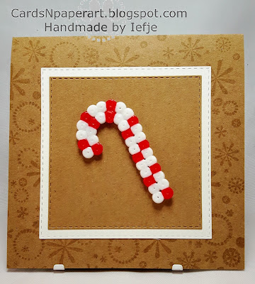 Christmas card with a sugar cane made of Perler beads