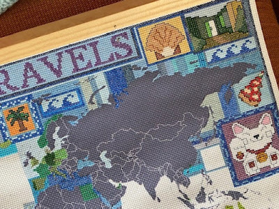 Cross stitch map personal travel in detail