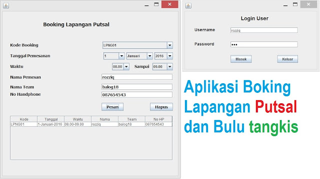  Tampilan aplikasi boking lapangan putsal atau bulu tangkis