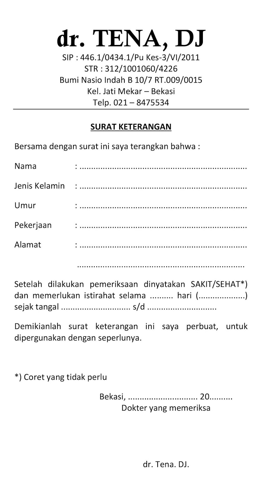 Contoh Surat Keterangan Sehat/Sakit Dari Dokter  Folder 