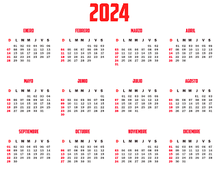 calendario 2024 con fondo transparente