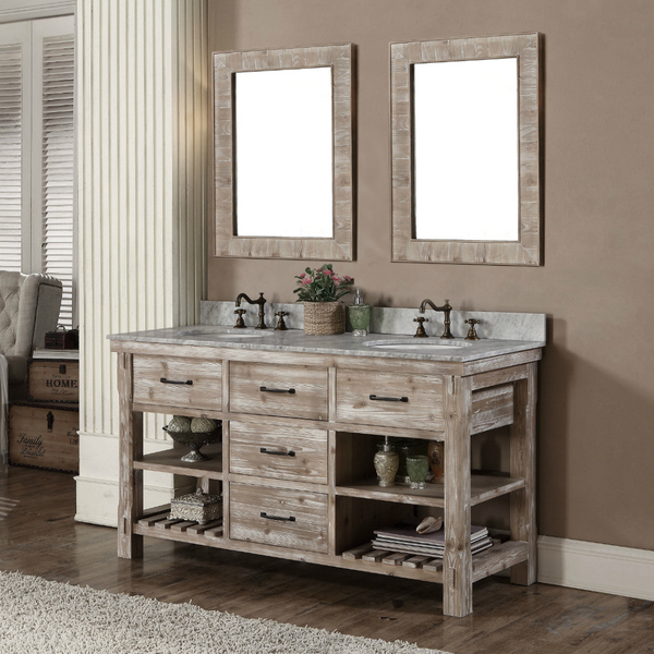 Accos 60 inch Rustic Double Sink Bathroom Vanity 