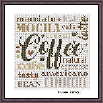 Coffee kitchen tasty natural bean cafe cappuccino cross stitch design - Tango Stitch