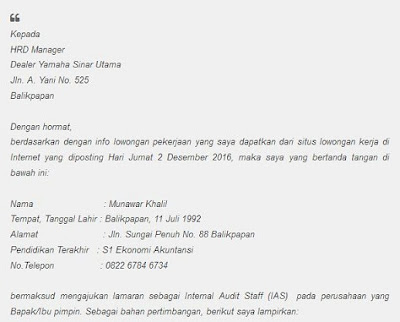 contoh surat lamaran dealer