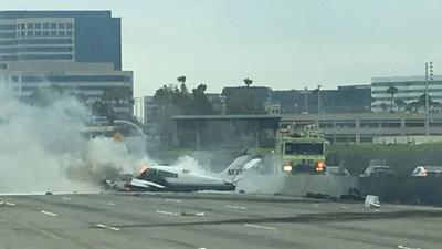 'We got a mayday!' Small plane crashes onto 405 Freeway in Orange County