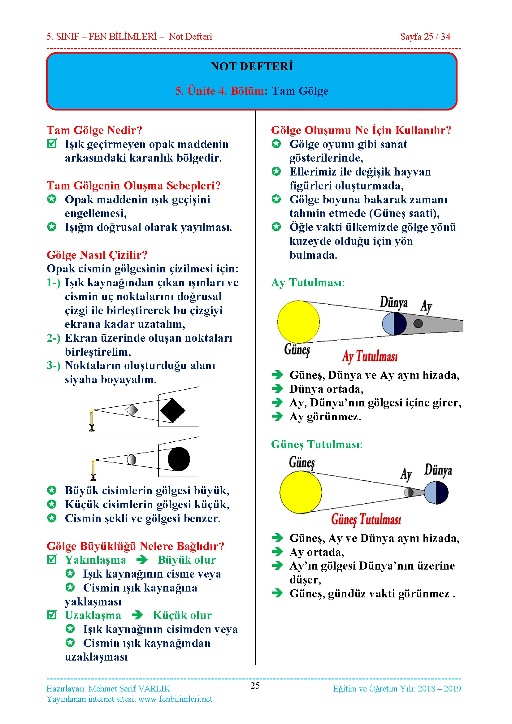 Fen Bilimleri 5.Sınıf Özet Ders Notu, Konu Anlatımı Pdf