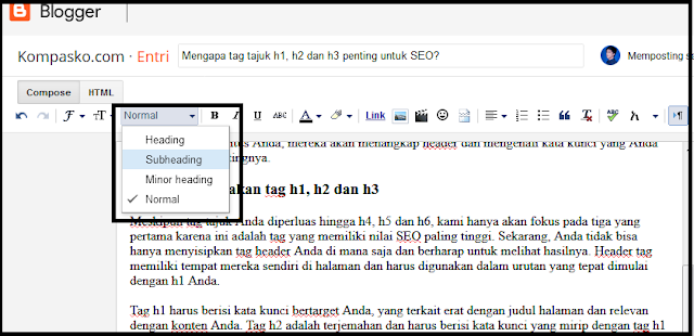 tag tajuk h1, h2 dan h3 penting untuk SEO?