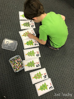 Christmas Tree Counting Cards: Number Recognition, Counting, One-to-One Correspondence, www.JustTeachy.com