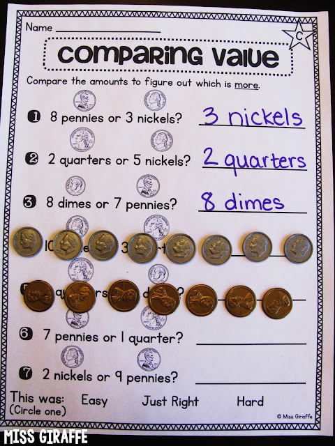 Comparing coin amounts and a ton of learning money activities for kids on this post!