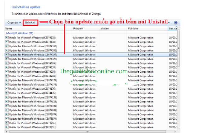 GỠ BỎ BẢN UPADTE TRONG WINDOWS 7