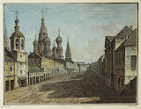 View of the Cathedral of St Basil the Blessed from Moskvoretskaya Street by Fyodor Alekseyev - Architecture, Landscape Drawings from Hermitage Museum