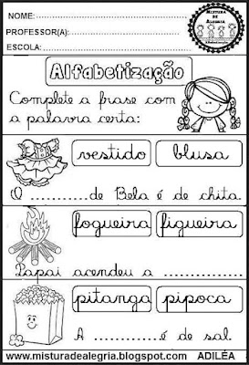 Atividades educativas para alfabetização,festa junina