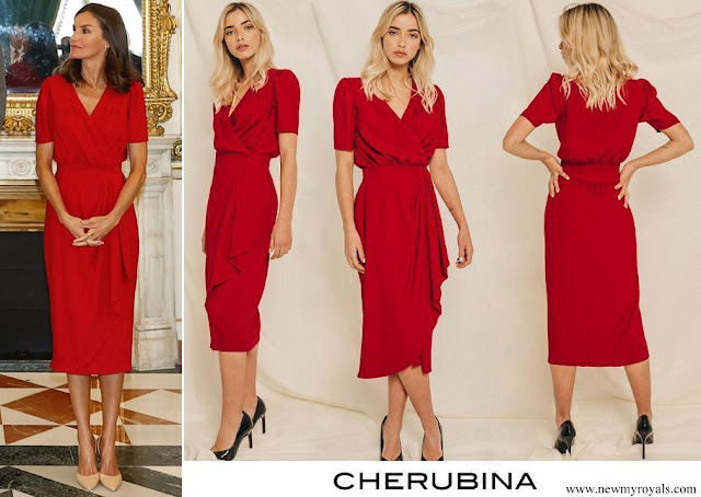 Queen Letizia wore Cherubina Suzie silk red dress