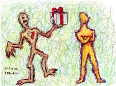 a heartless zombie offering a gift