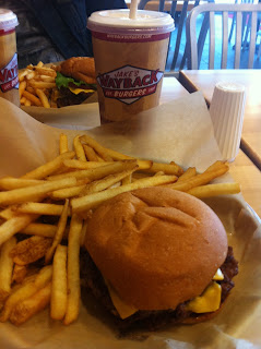 Stitch and Bear - Burger and fries at Jake's Wayback Burgers