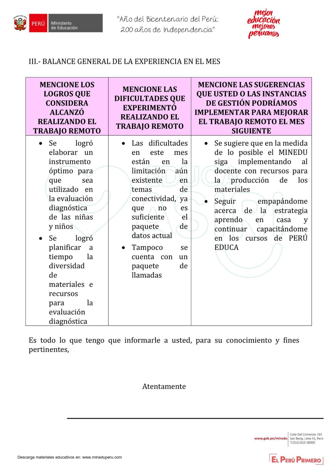 Informe de actividades mes de marzo 2021