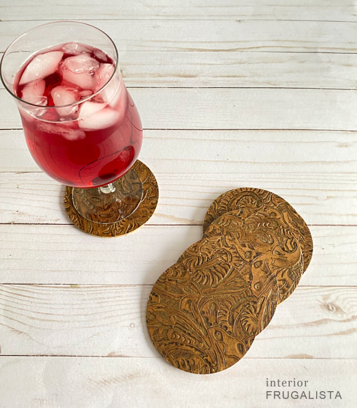 Easy two-step DIY leather coasters.