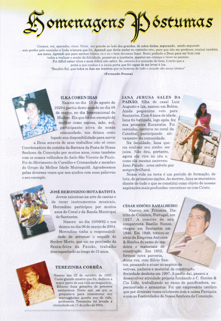 PROGRAMA DA FESTA DE NOSSA SENHORA DA CONCEIÇÃO – 2004 – Santarém – Pará - Brasil