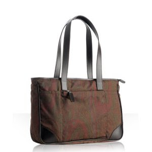 brown paisley printed nylon shopping tote bag