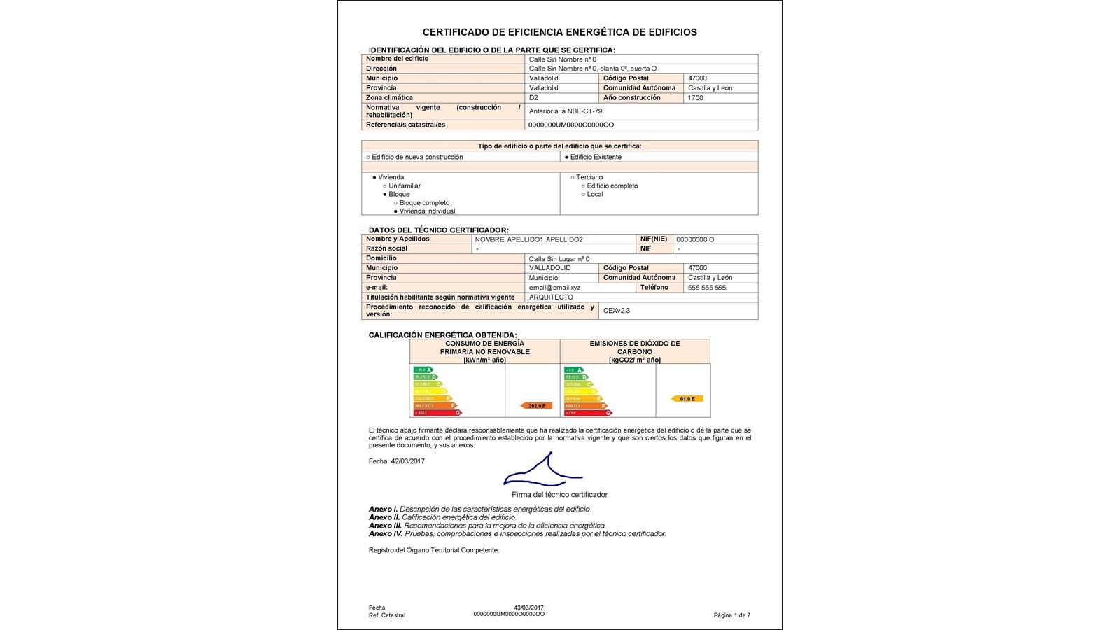 certificado energetico firmado a mano no valido