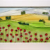"Happy Fields" by Karla Nolan, original framed and matted watercolor
and ink painting
