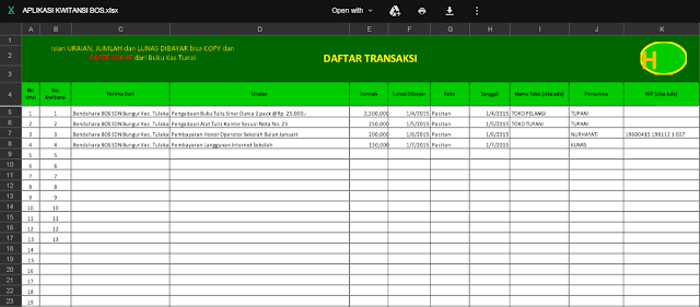 Aplikasi Kwitansi BOS Format Microsoft Excel