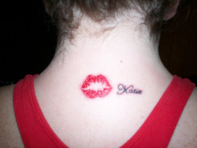 lips tattoos. lips kiss tattoo, neck tattoo