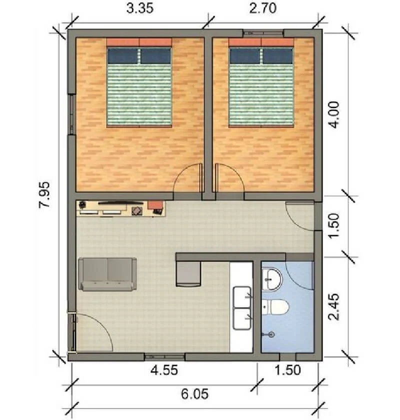 Plantas de Casas com 2 Quartos