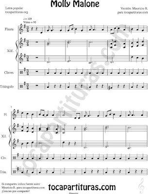 Molly Malone Partitura de Flauta, Xilófono, Claves, Triángulo (pequeña percusión) Sheet Music for flute or recorder, xilophone, triangle...