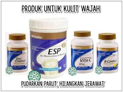 Produk yang diambil untuk pudarkan parut jerawat - Energizing Soy Protein (ESP),  Sustained Release Vita-C, B-Complex, Zinc Complex