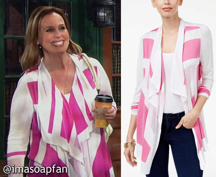 Laura Spencer, Genie Francis, Pink and White Colorblock Cardigan, INC International Concepts, GH, General Hospital, Season 55, Episode 05/18/17