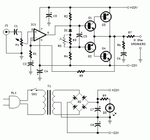  Skema  Rangkaian Amplifier  18 Watt Audio dan Power Supply 