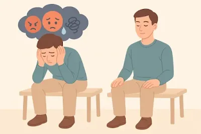 감정 조절을 어려워하는 사람의 모습과 이를 극복하려는 장면