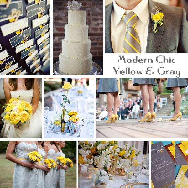 gray and yellow wedding centerpieces