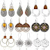 12 Pairs Boho Vintage Geometric Round Earrings Wooden Leather Earrings